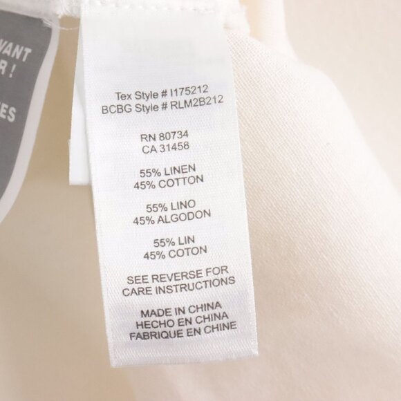 BCBG MaxAzria Women's L Ivory Linen Blend Drawstring Wide Leg Gauze Boho Pants - Picture 9 of 10